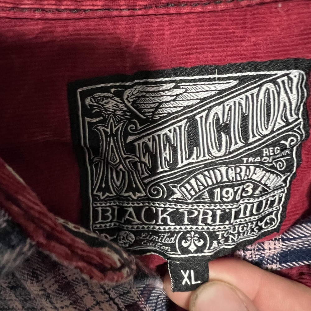 Affliction Shirt Mens XL Red Plaid Snap Button Western Limited Edition - Picture 2 of 5
